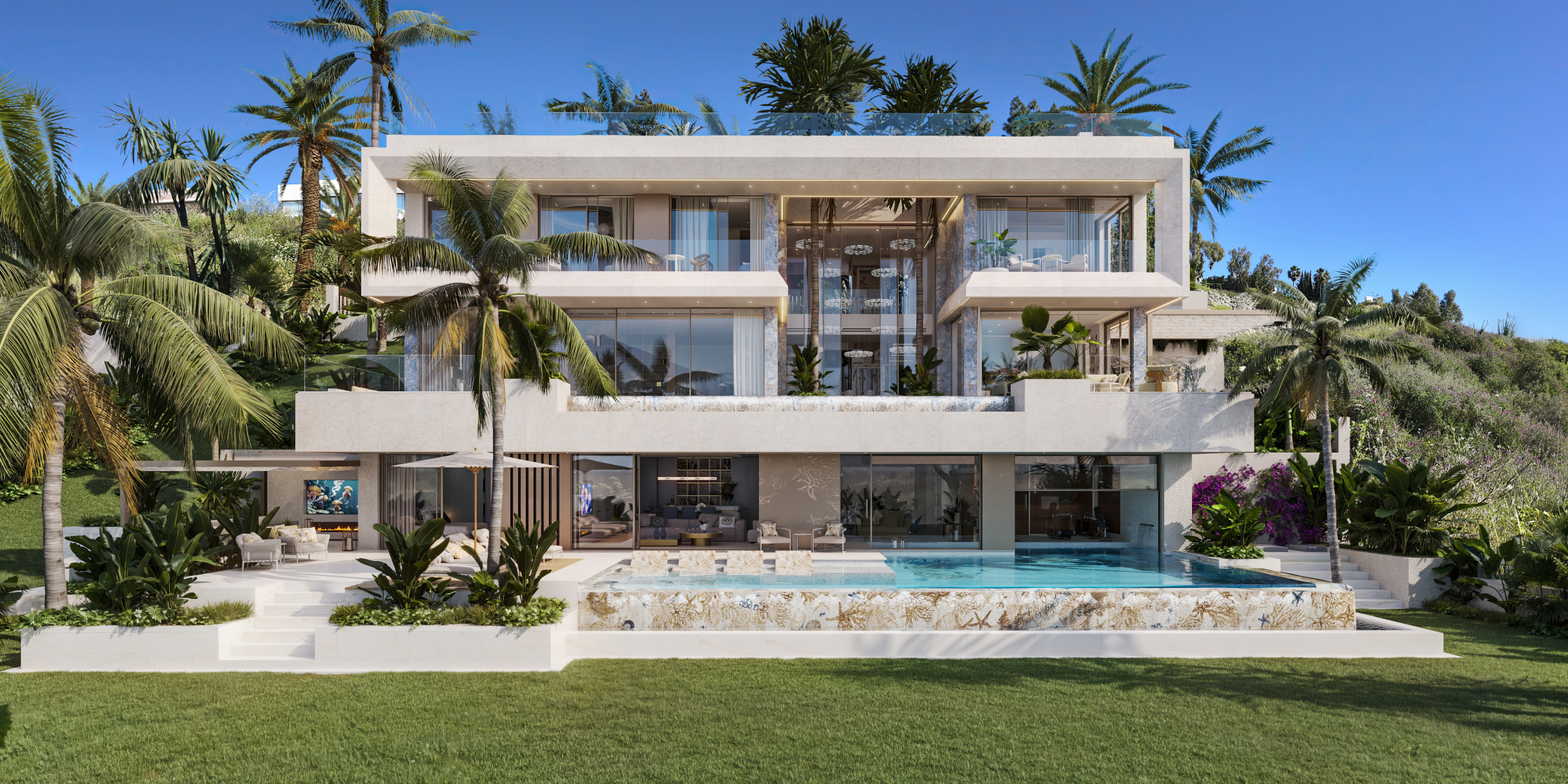 Modern white house with a pool