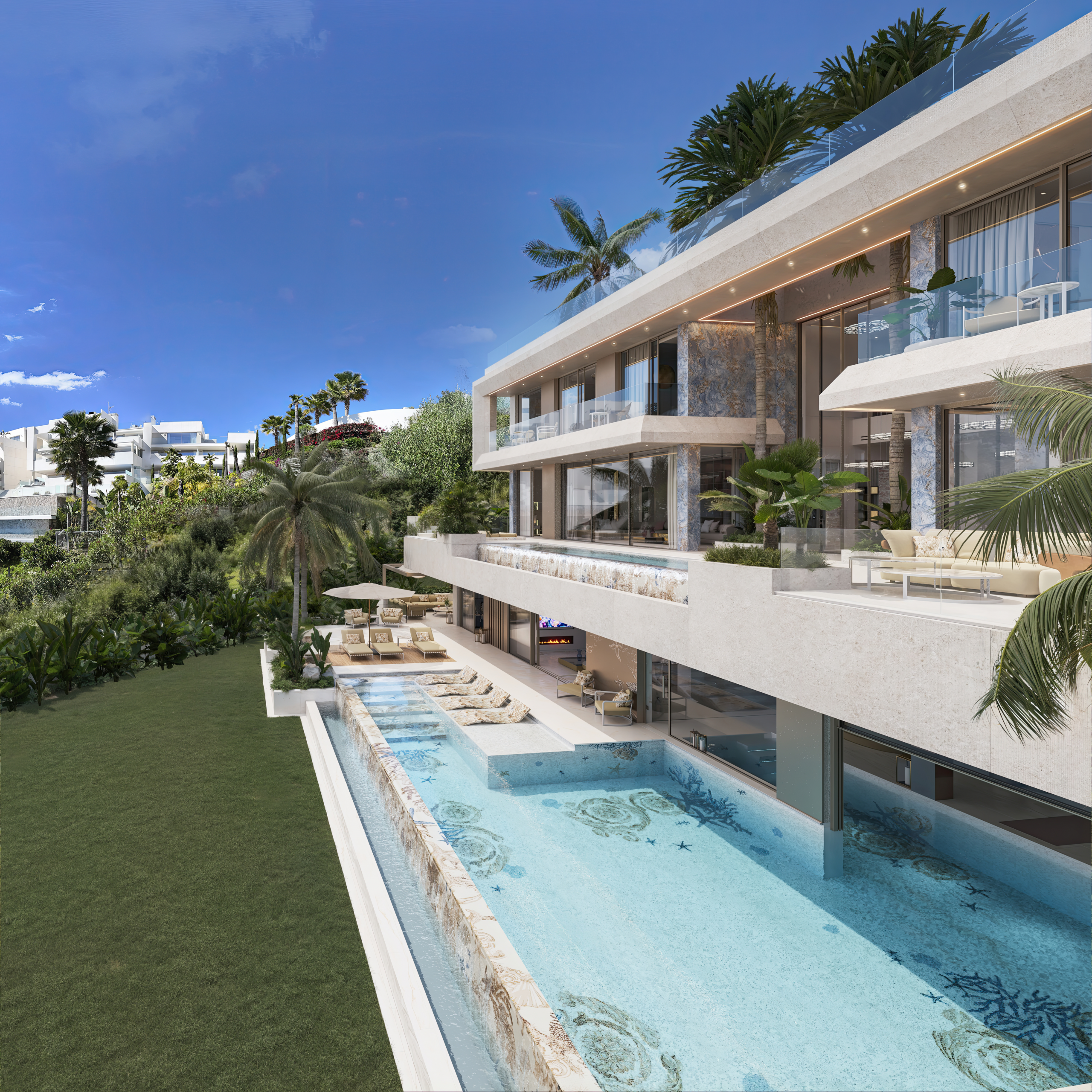 Two-story house with a lawn